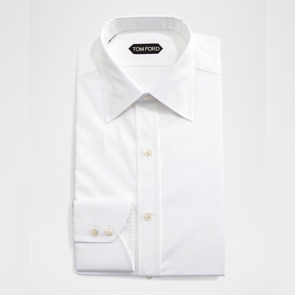 TOM FORD Solid Barrel-Cuff Dress Shirt White Cotton-Poplin Men Size 42 16.5